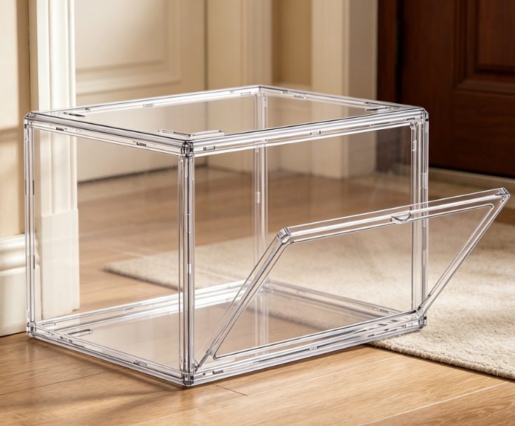 Fully Transparent Sneaker Box with Magnetic Door