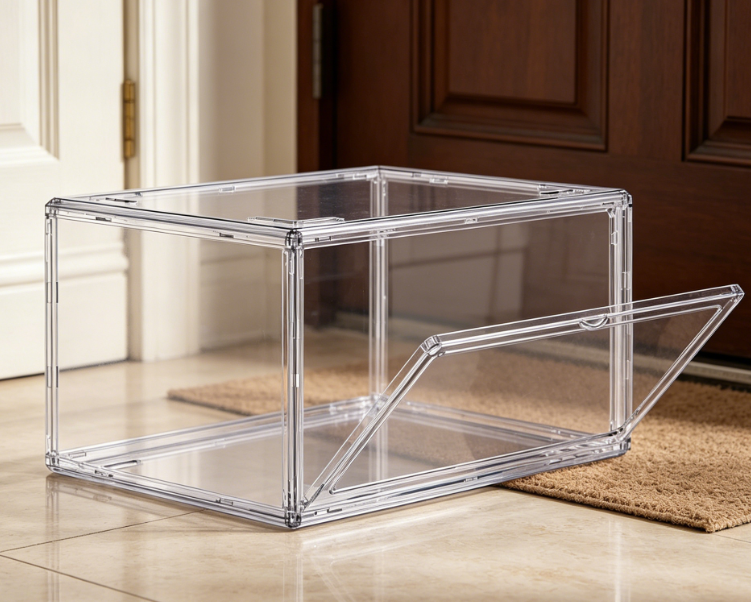 Fully Transparent Sneaker Box with Magnetic Door