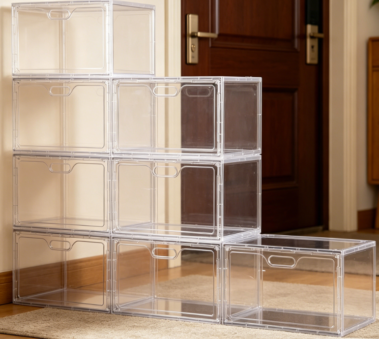 Large Transparent Shoe Storage Box with Side-Opening Door