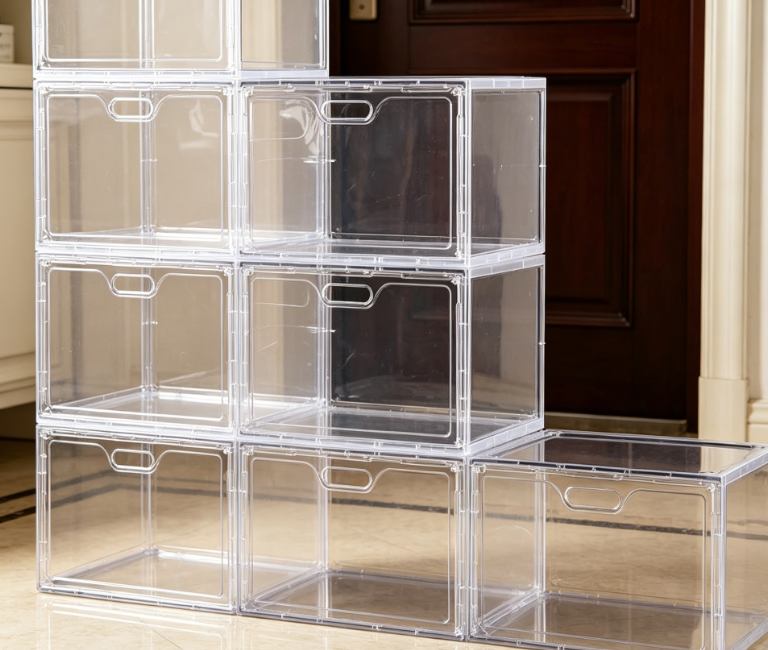 Large Transparent Shoe Storage Box with Side-Opening Door