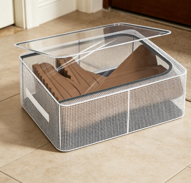 Transparent Shoe Storage Box with Metal Frame
