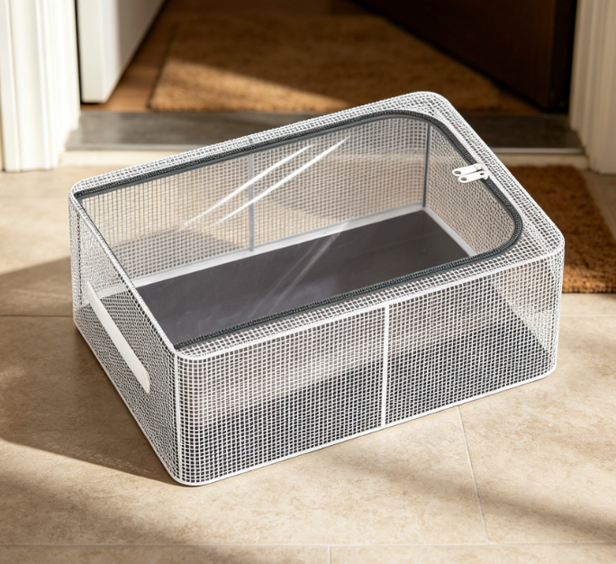 Transparent Shoe Storage Box with Metal Frame