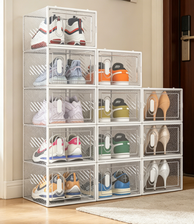 Transparent, Stackable Shoe Box with Lid