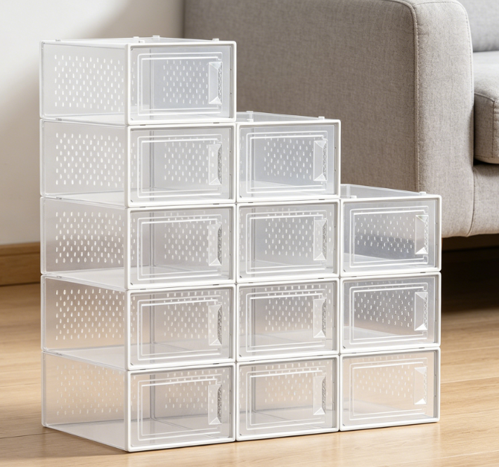 Transparent, Stackable Shoe Box for Wardrobe Organization