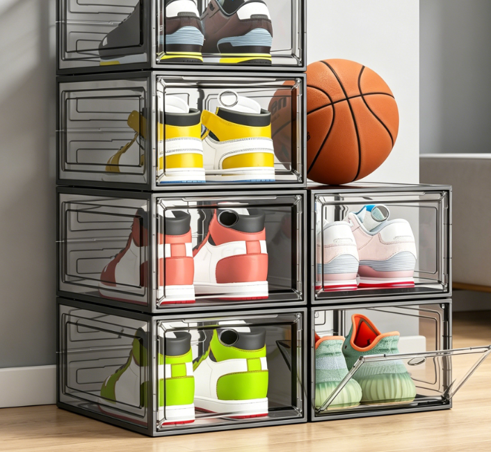 Thickened Transparent Folding Shoe Box with Magnetic Door