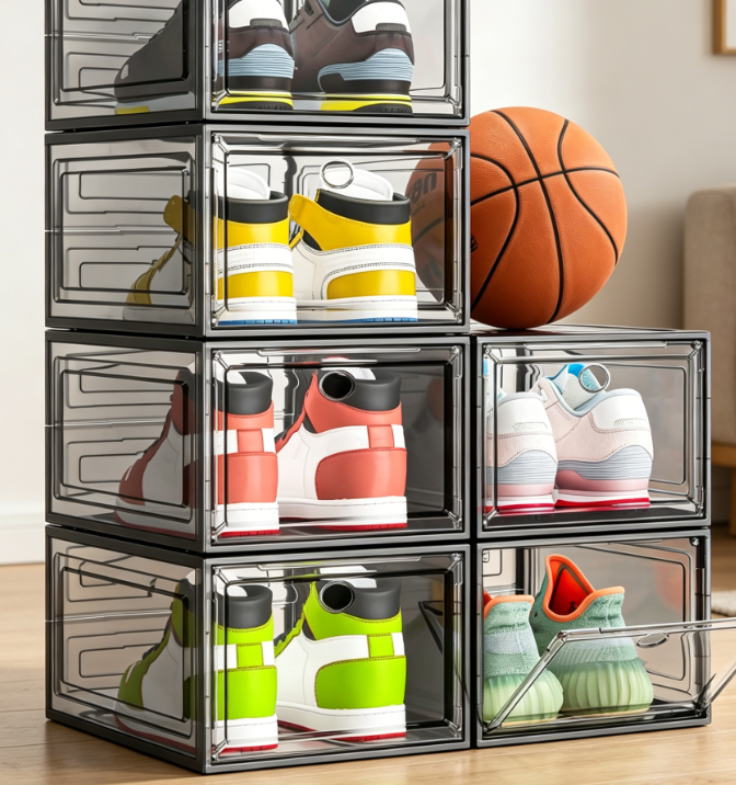 Thickened Transparent Folding Shoe Box with Magnetic Door