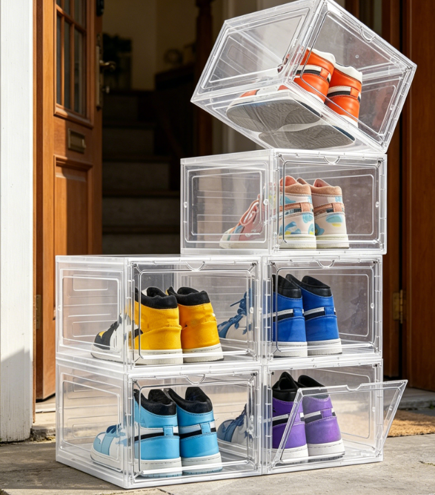 Transparent, Stackable Sneaker Box with Flip-Top Lid