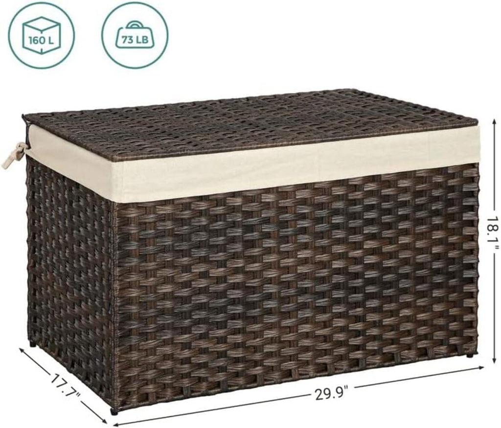 Woven Storage Basket with Lid, 42.3 Gallon (160L), Foldable