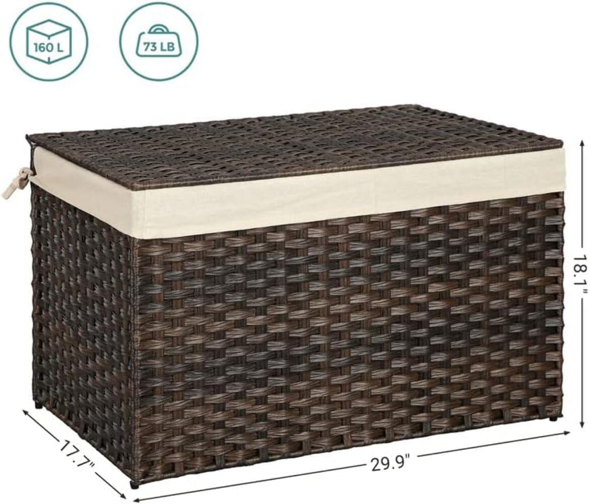 Woven Storage Basket with Lid, 42.3 Gallon (160L), Foldable