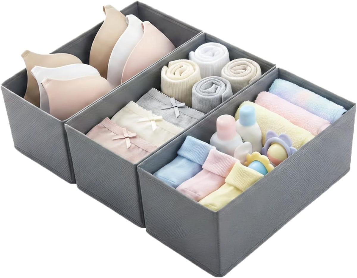 3-Piece Small Foldable Fabric Drawer Organizer Set, 11-inch Breathable Storage Boxes, Suitable for Socks, Underwear, Bras, and Baby Clothes