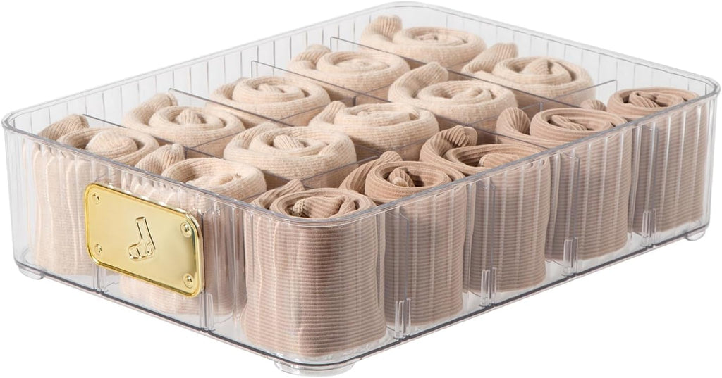 15-Compartment Detachable Plastic Underwear Drawer Organizer with Transparent Lid
