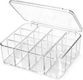 16-Compartment Transparent Plastic Storage Box with Lid and Adjustable Dividers