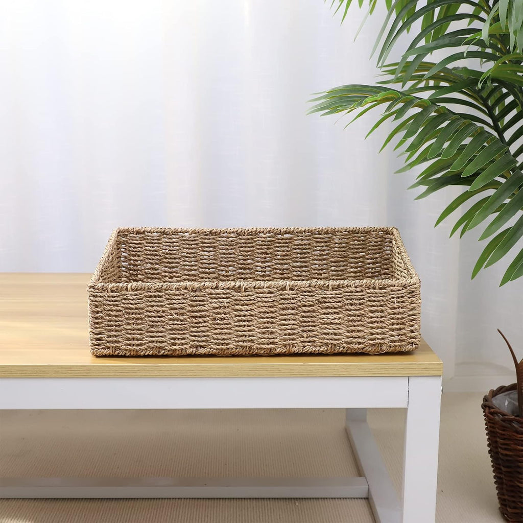 Seagrass Storage Basket, Trapezoid Organizing Bin for Shelves, Pantry, Closet and Home Decor