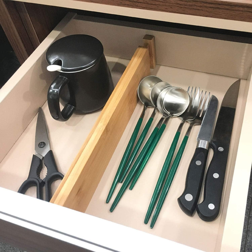 6-Pack Adjustable Bamboo Drawer Dividers, Expandable Drawer Organizer for Kitchen Utensils, Clothes, Bathroom, Office – Fits Drawer Interiors 16.6" to 21.8"