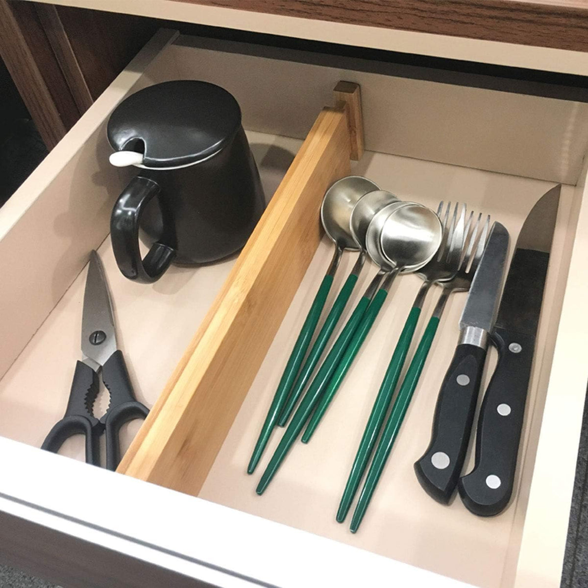 6-Pack Adjustable Bamboo Drawer Dividers, Expandable Drawer Organizer for Kitchen Utensils, Clothes, Bathroom, Office – Fits Drawer Interiors 16.6" to 21.8"