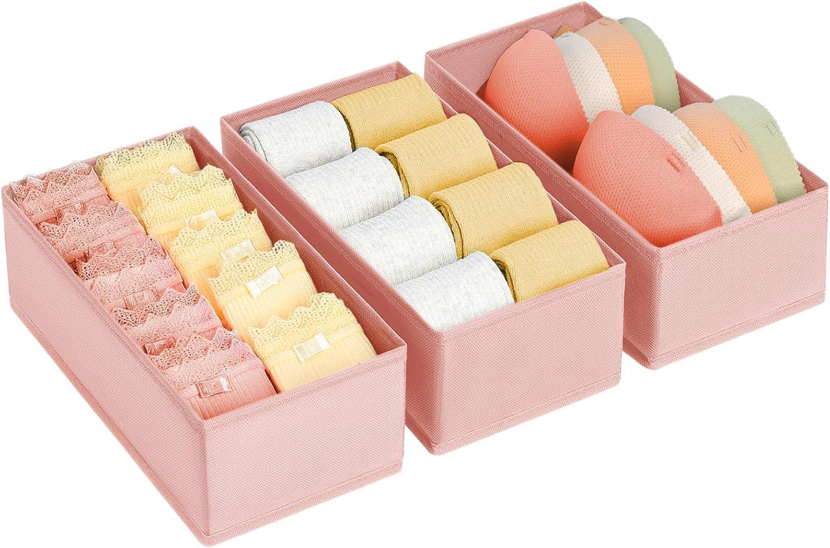 Pink Clothing Storage Set (3 Pieces), Drawer Dividers, Suitable for Organizing Socks, Underwear, Ties, and Belts