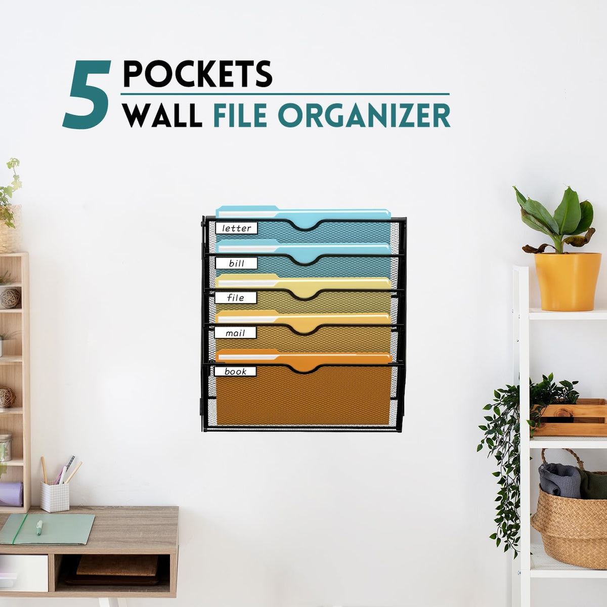 5-Tier Wall-Mounted Metal Wire Mesh File/Magazine Rack