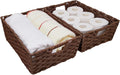 Large Wicker Storage Basket, Metal Frame, Set of 2, Washable Waterproof, 15" x 10.3" x 5.2", Brown Color, Woven Basket for Pantry, Toilet, Bathroom, Bedroom, Patio