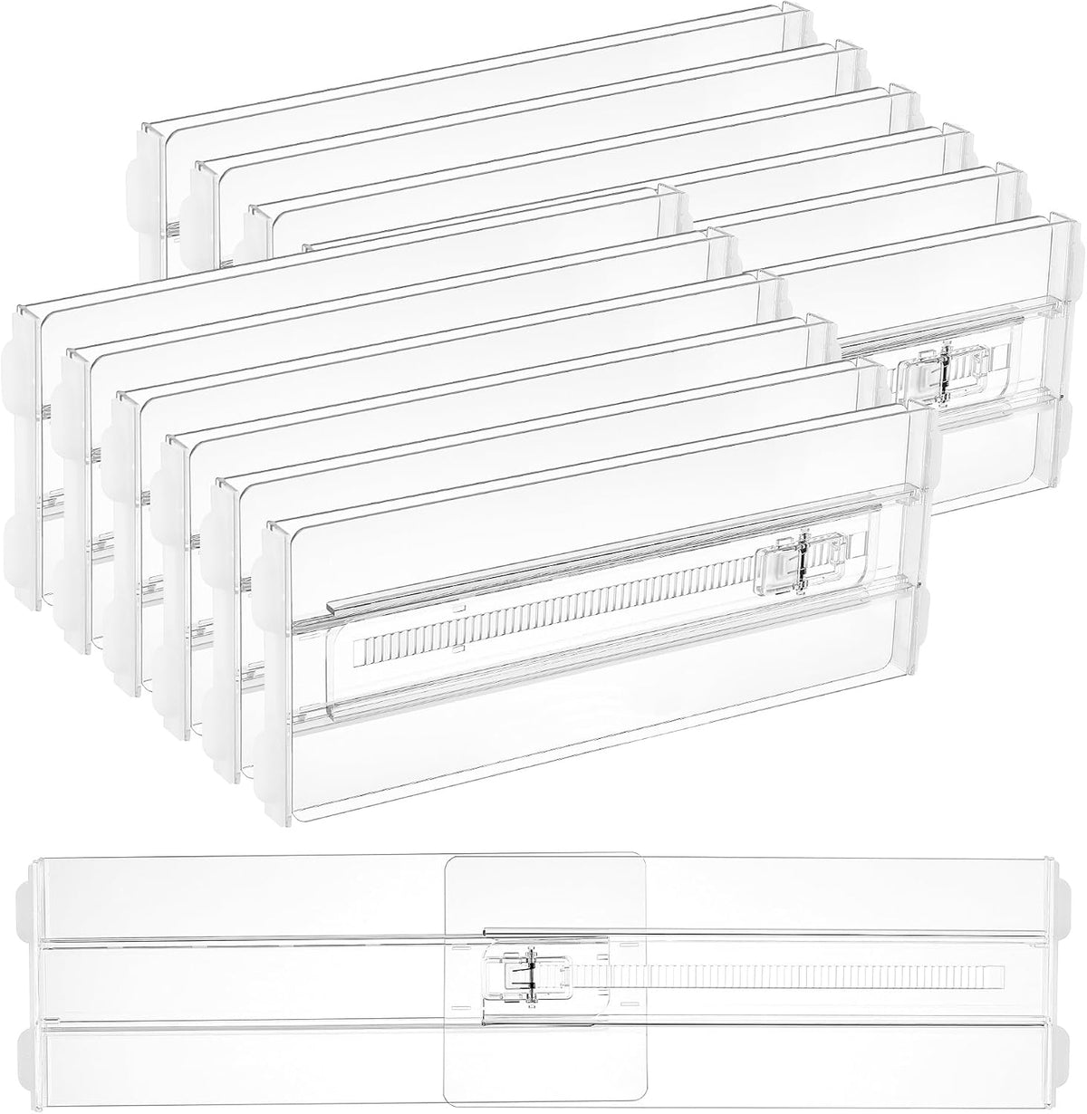 12 Pack Drawer Dividers for Clothes, 4" High 10.2"-16.5" Adjustable Expandable Dresser Drawer Organizer, Clear Plastic Separators for Dresser, Baby Clothing, Underwear, Cosmetic, Toiletries