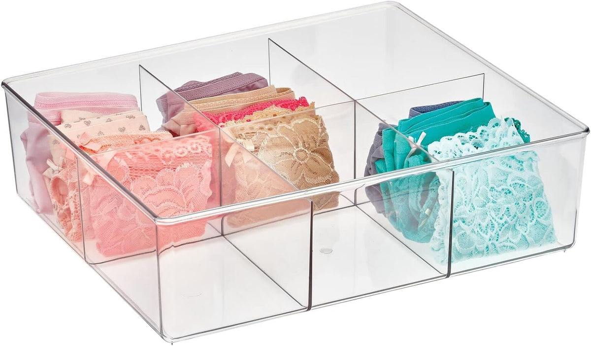 6-Compartment Transparent Plastic Drawer Divider Storage Box, Suitable for Underwear and Bras