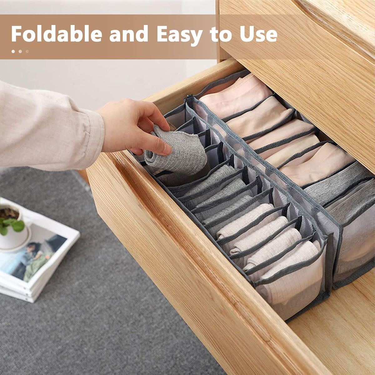 6-Piece Foldable Underwear Drawer Organizer Set, Suitable for Bras, Panties, Ties, and Scarves