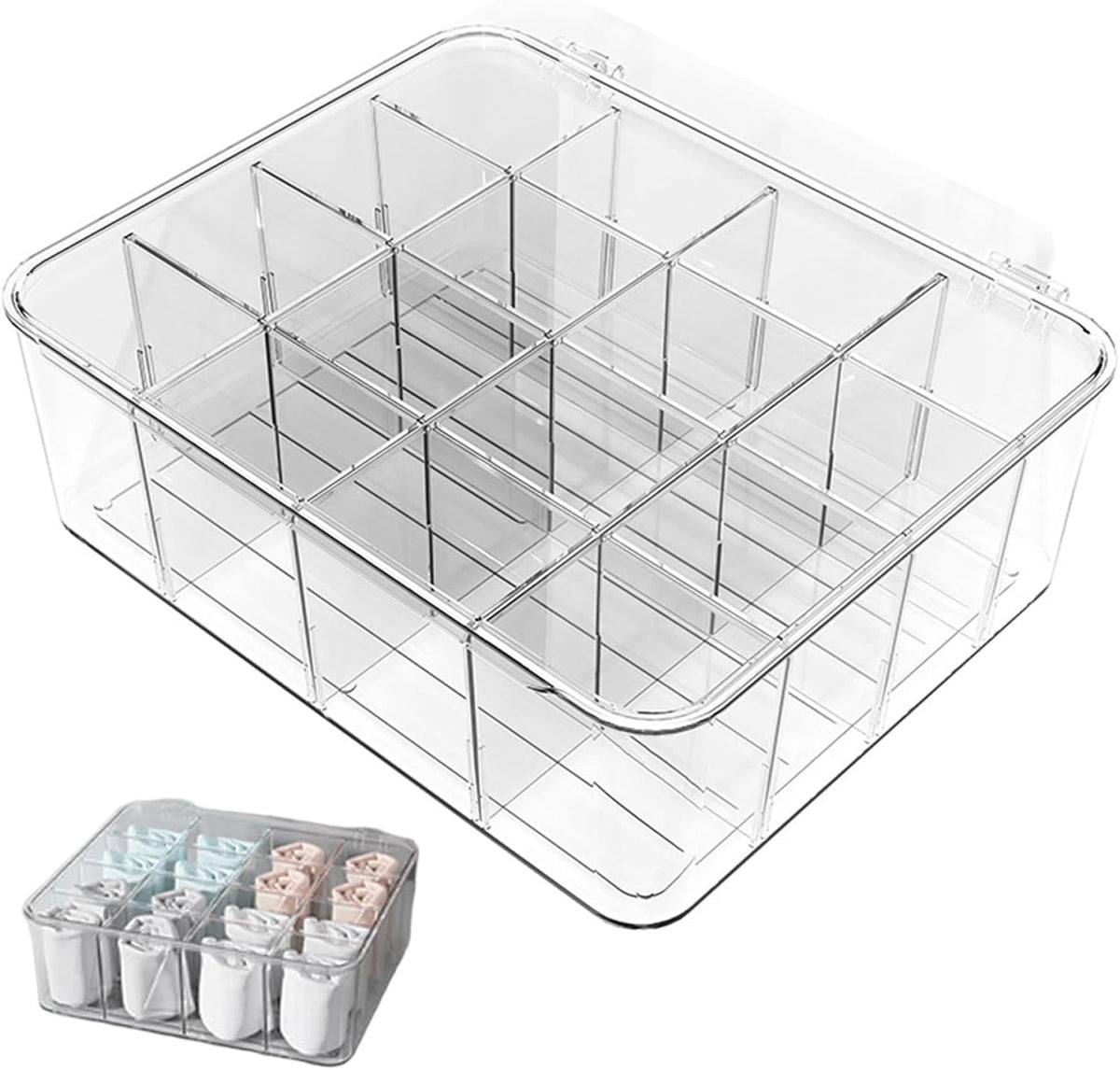 16-Compartment Transparent Plastic Stackable Underwear Storage Box, Suitable for Organizing Bras, Socks, and Other Small Items