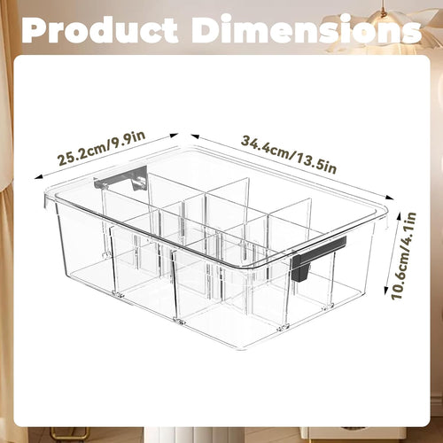 2-Pack Plastic Drawer Organizer Boxes with 9 Removable Dividers and Transparent Lids