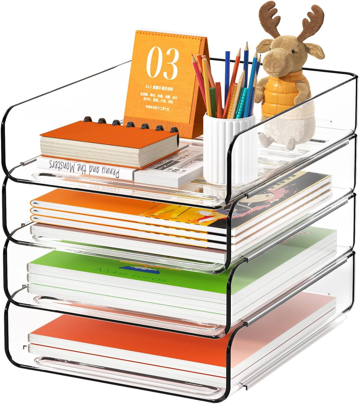 4-Layer Transparent Acrylic Stackable Desktop File Holder