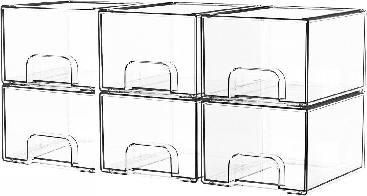 6-Pack Stackable Transparent Acrylic Storage Drawers