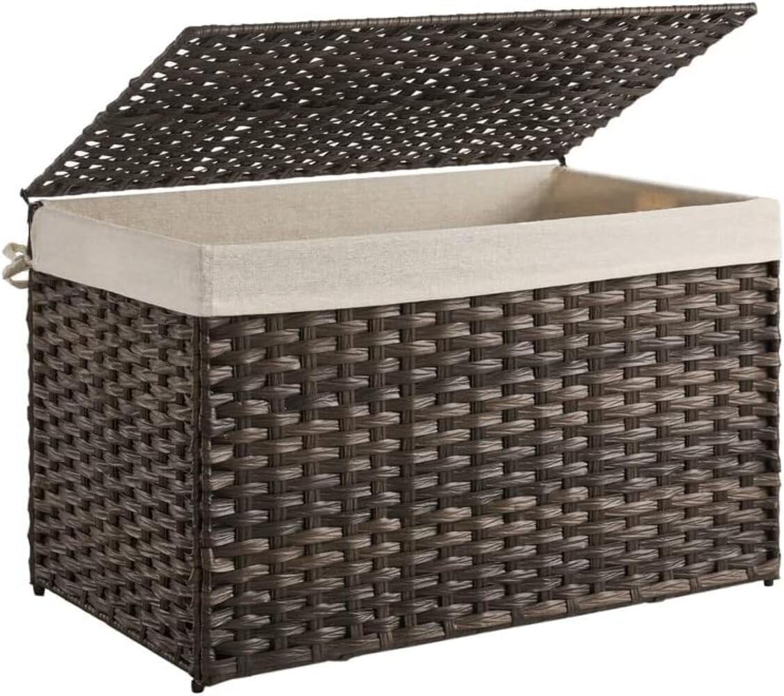 Woven Storage Basket with Lid, 42.3 Gallon (160L), Foldable