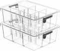 2-Pack Plastic Drawer Organizer Boxes with 9 Removable Dividers and Transparent Lids