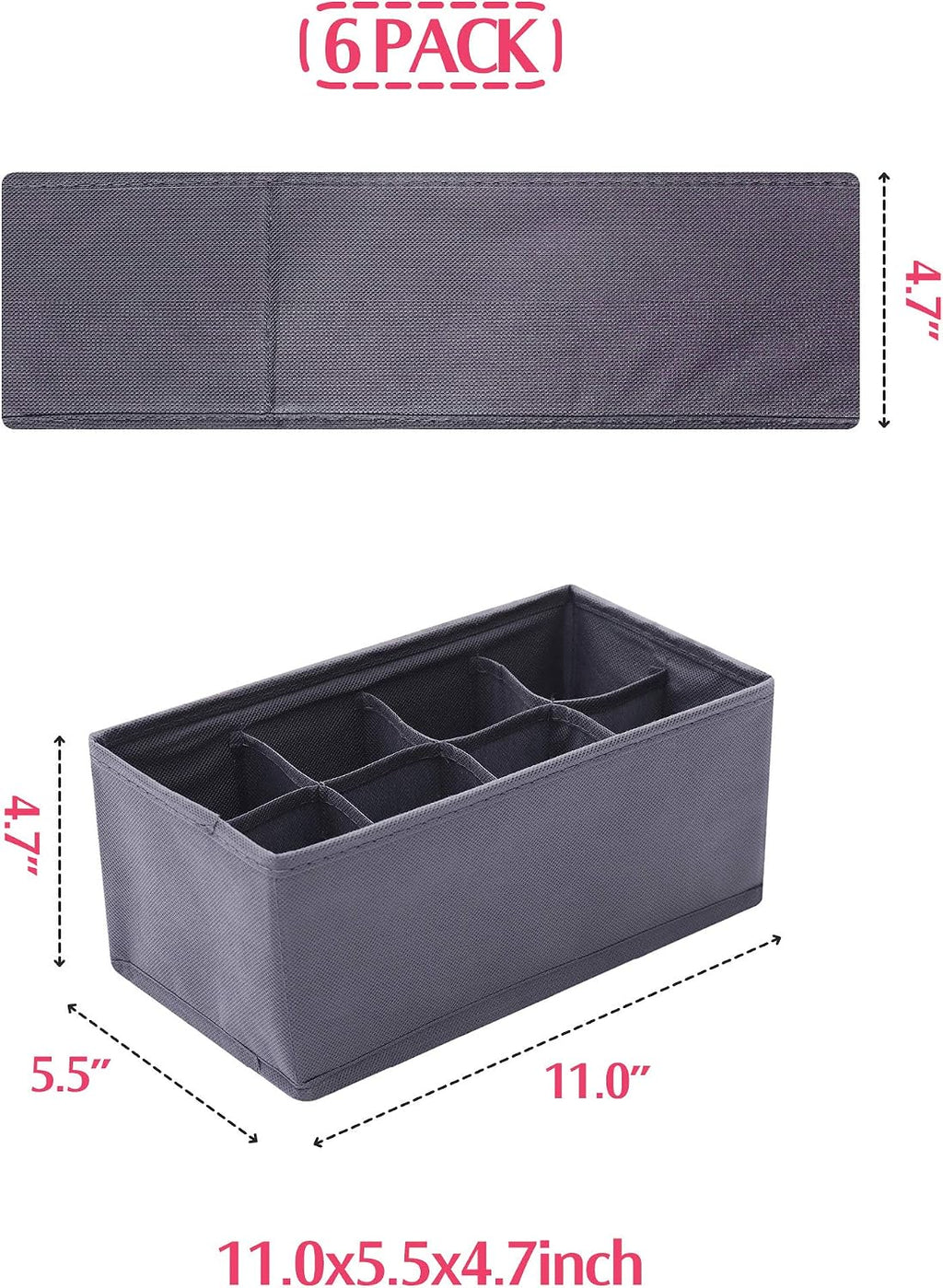 6-Piece Foldable Fabric Storage Box Set, Wardrobe Drawer Divider Storage Basket, Suitable for Clothes, Underwear, Socks, and Personal Care Items