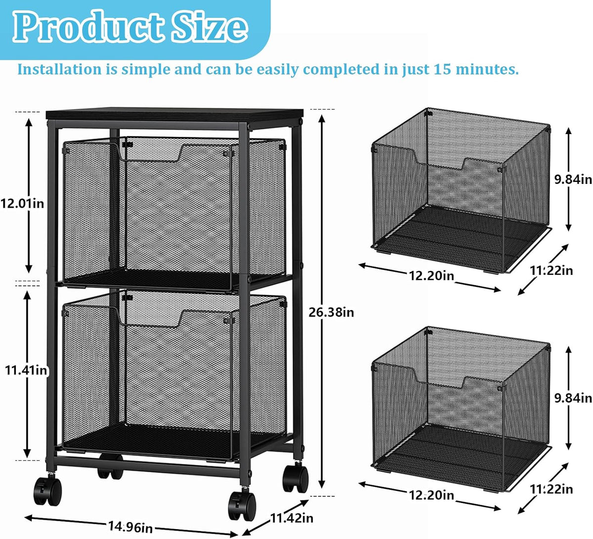 2-Drawer Mobile File Trolley (Black)