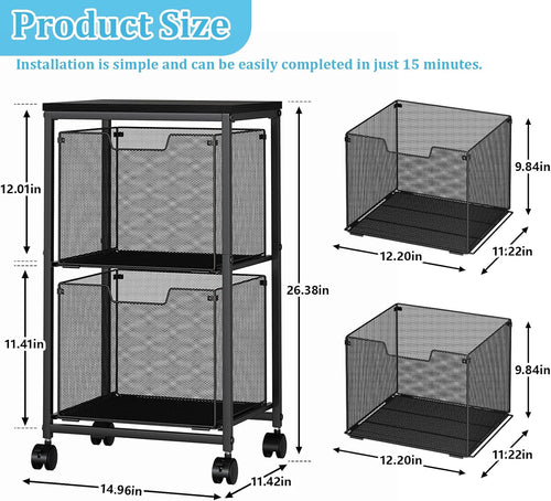 2-Drawer Mobile File Trolley (Black)
