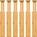 6-Pack Adjustable Bamboo Drawer Dividers, Expandable Drawer Organizer for Kitchen Utensils, Clothes, Bathroom, Office – Fits Drawer Interiors 16.6" to 21.8"