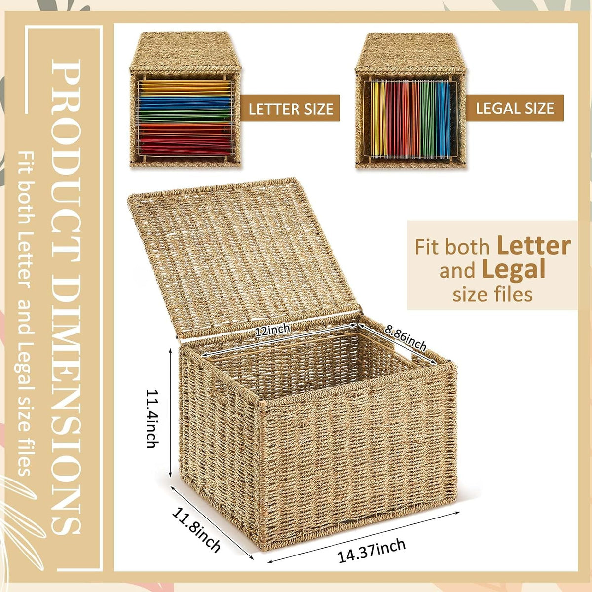 Seaweed Woven Hanging File Organizer (with Lid)