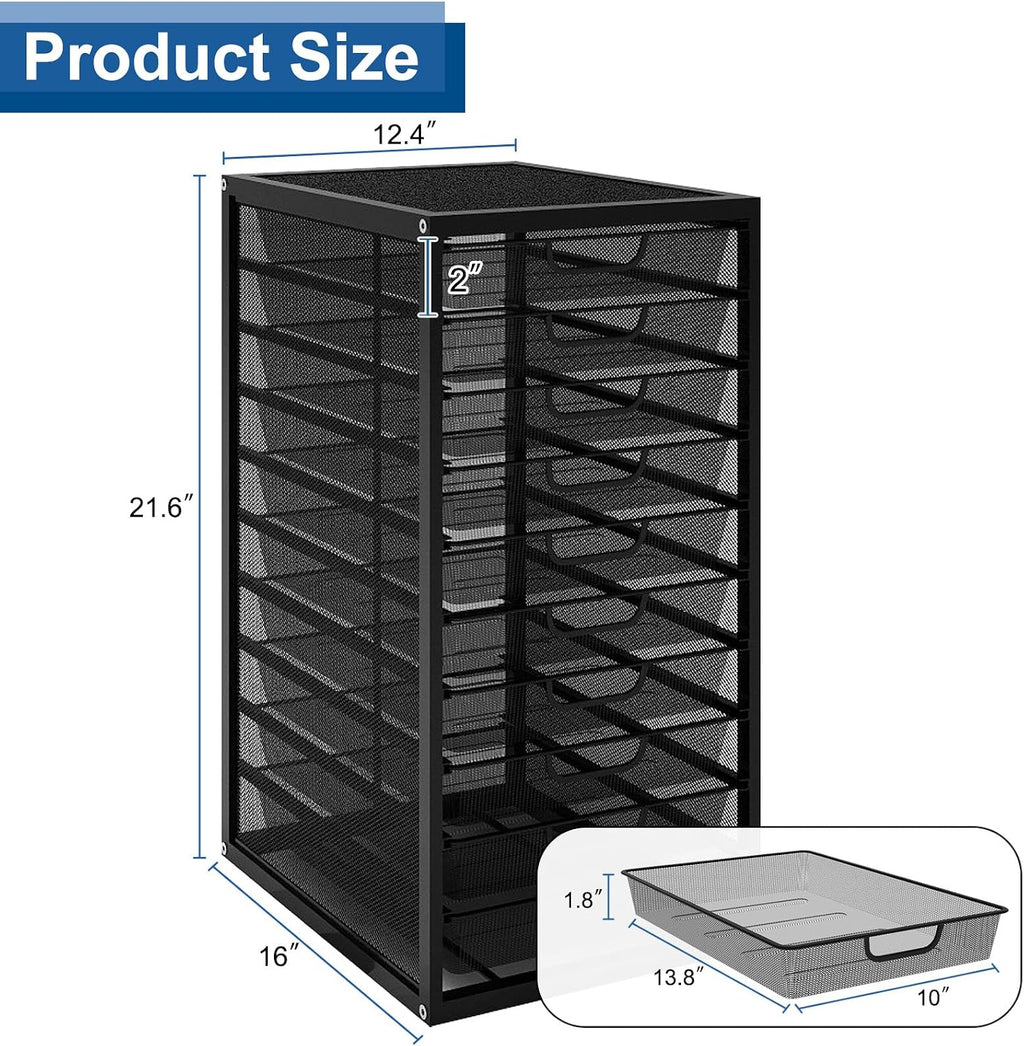 10-Drawer Grid File Organizer (Black)