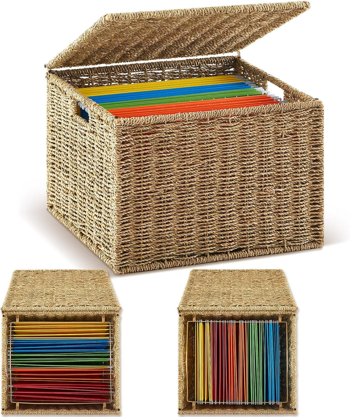 Seaweed Woven Hanging File Organizer (with Lid)