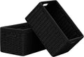 2 Pack Wicker Basket, 13.4L×8.3H×7.1W inch Woven Paper Rope Storage Baskets for Shelves, Foldable Rectangular Storage Baskets with Handle, Storage Basket for Organizing, Black