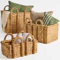 3Pc Shelf Baskets, Small, Large and XL Chunky Woven Wicker Rattan Storage Baskets w/Braided Handles, Organizer Bins for Blankets, Pillows, Shoes and Toys - Natural