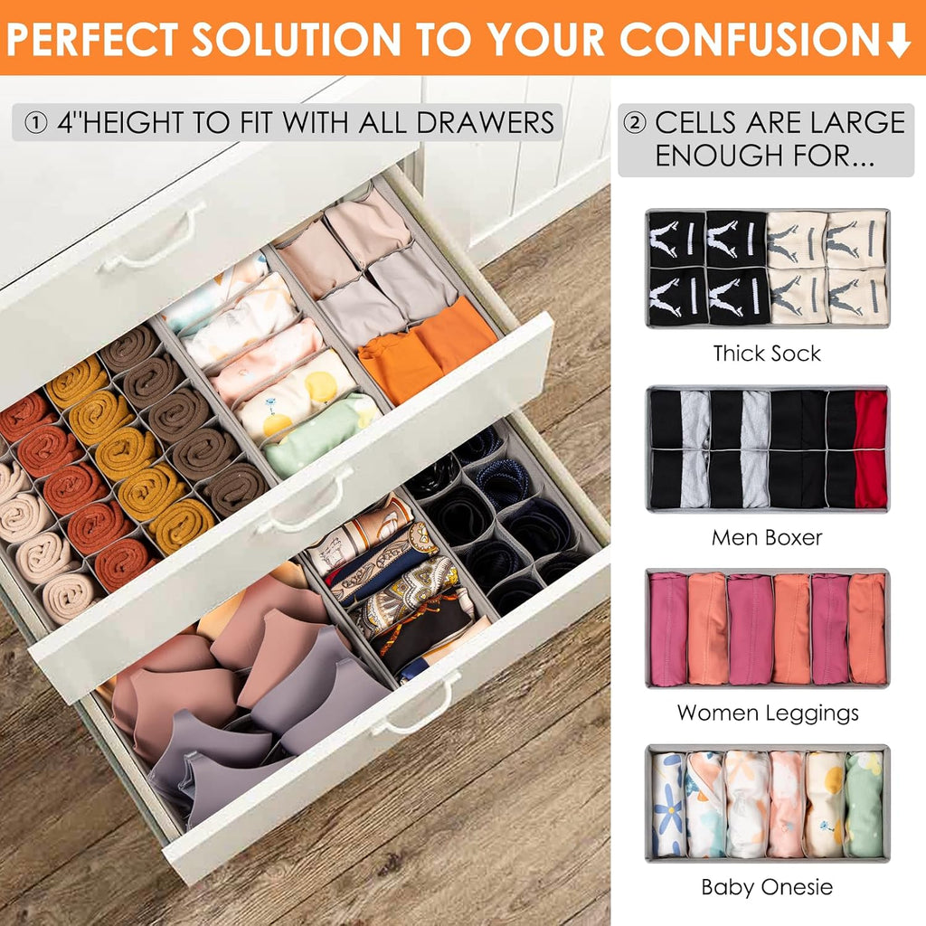 12-Piece Socks & Underwear Drawer Organizer Set, 116 Compartments Total, Foldable Fabric Wardrobe Organizer