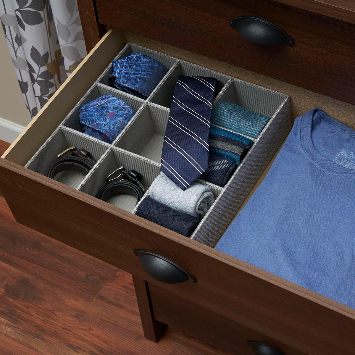 9-Compartment Drawer Organizer, Approx. 30.5cm x 8cm, Suitable for Deep Drawer Clothing Organization