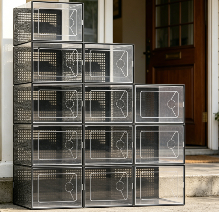 Black & Transparent Stackable Shoe Storage