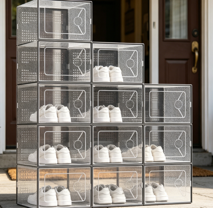 Black & Transparent Stackable Shoe Storage