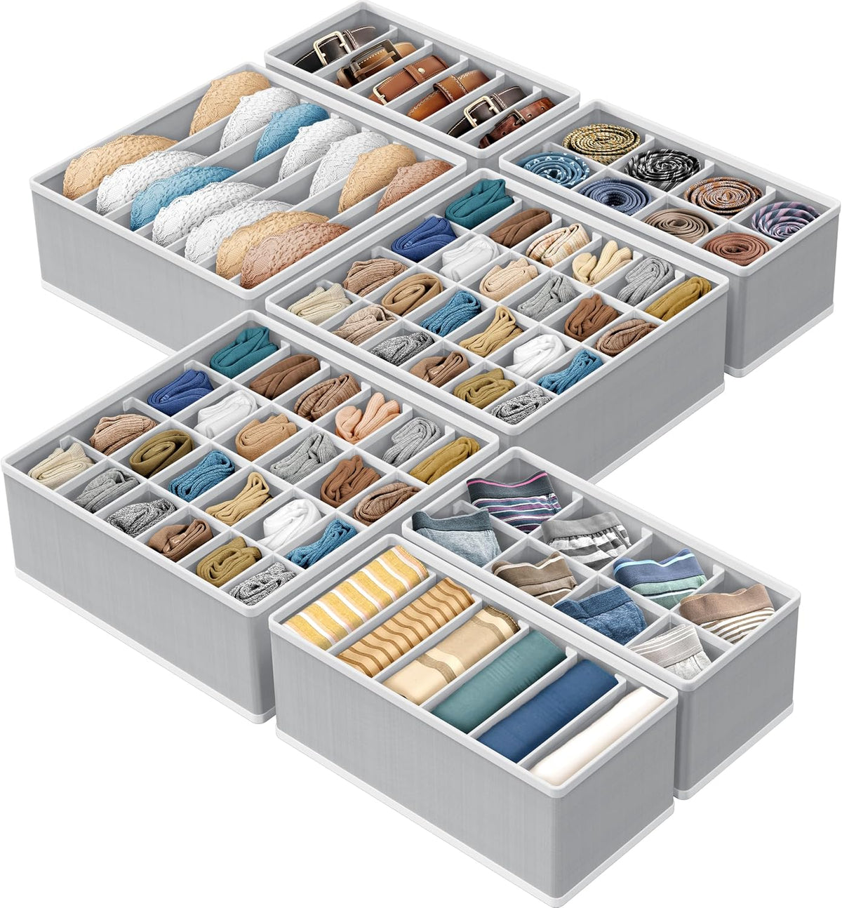 7-Piece Wardrobe Underwear Drawer Divider Organizer Set, Suitable for Bras, Panties, Socks, and Accessories