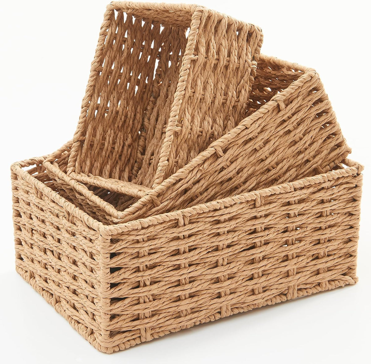 Small Wicker Basket for Organizing, Woven Storage Basket Sets of 3