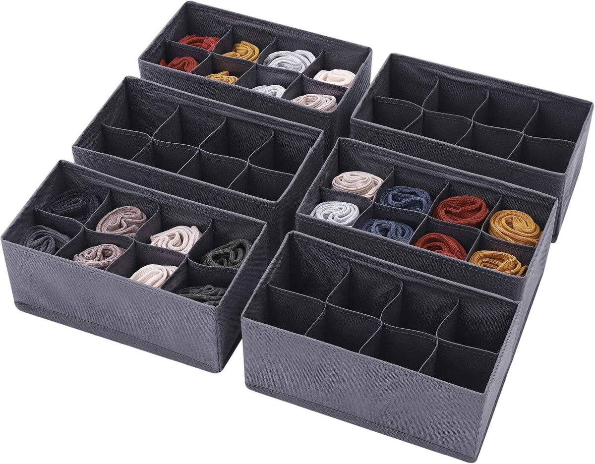 6-Piece Foldable Fabric Storage Box Set, Wardrobe Drawer Divider Storage Basket, Suitable for Clothes, Underwear, Socks, and Personal Care Items
