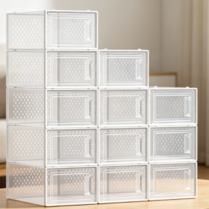 Transparent, Stackable Shoe Box for Wardrobe Organization
