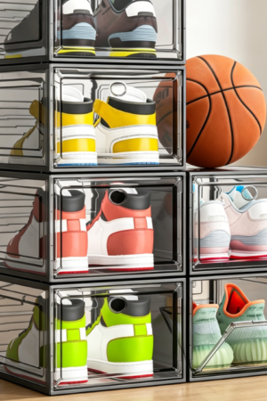 Thickened Transparent Folding Shoe Box with Magnetic Door