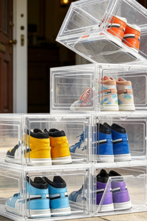 Transparent, Stackable Sneaker Box with Flip-Top Lid